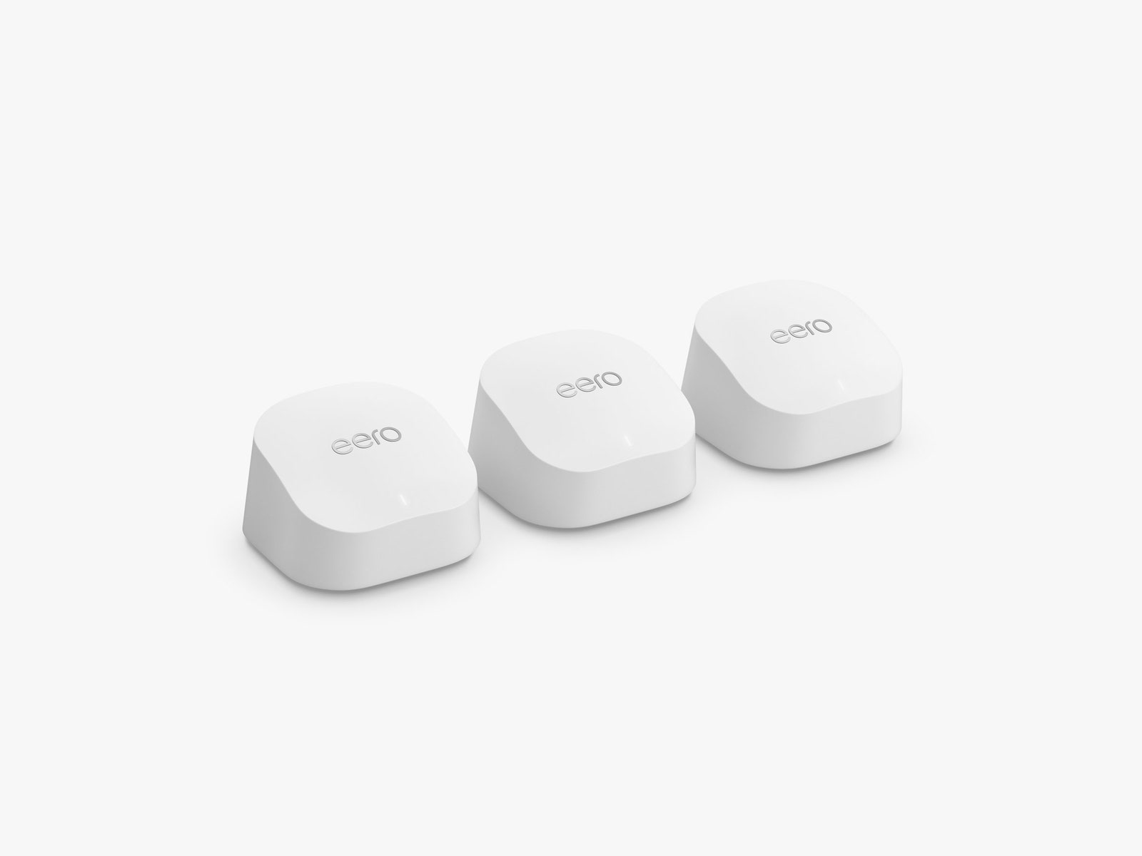 Three Eero 6 Plus mesh WiFi routers