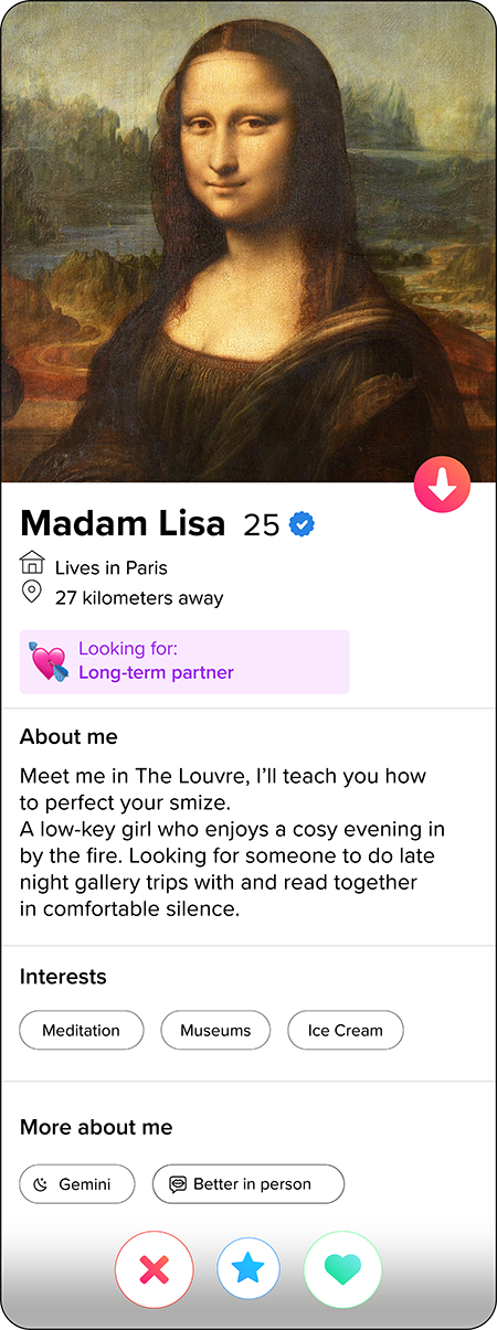 ¿La Monna Lisa en Tinder? La app recurre al arte clásico para enseñarte a crear el perfil perfecto