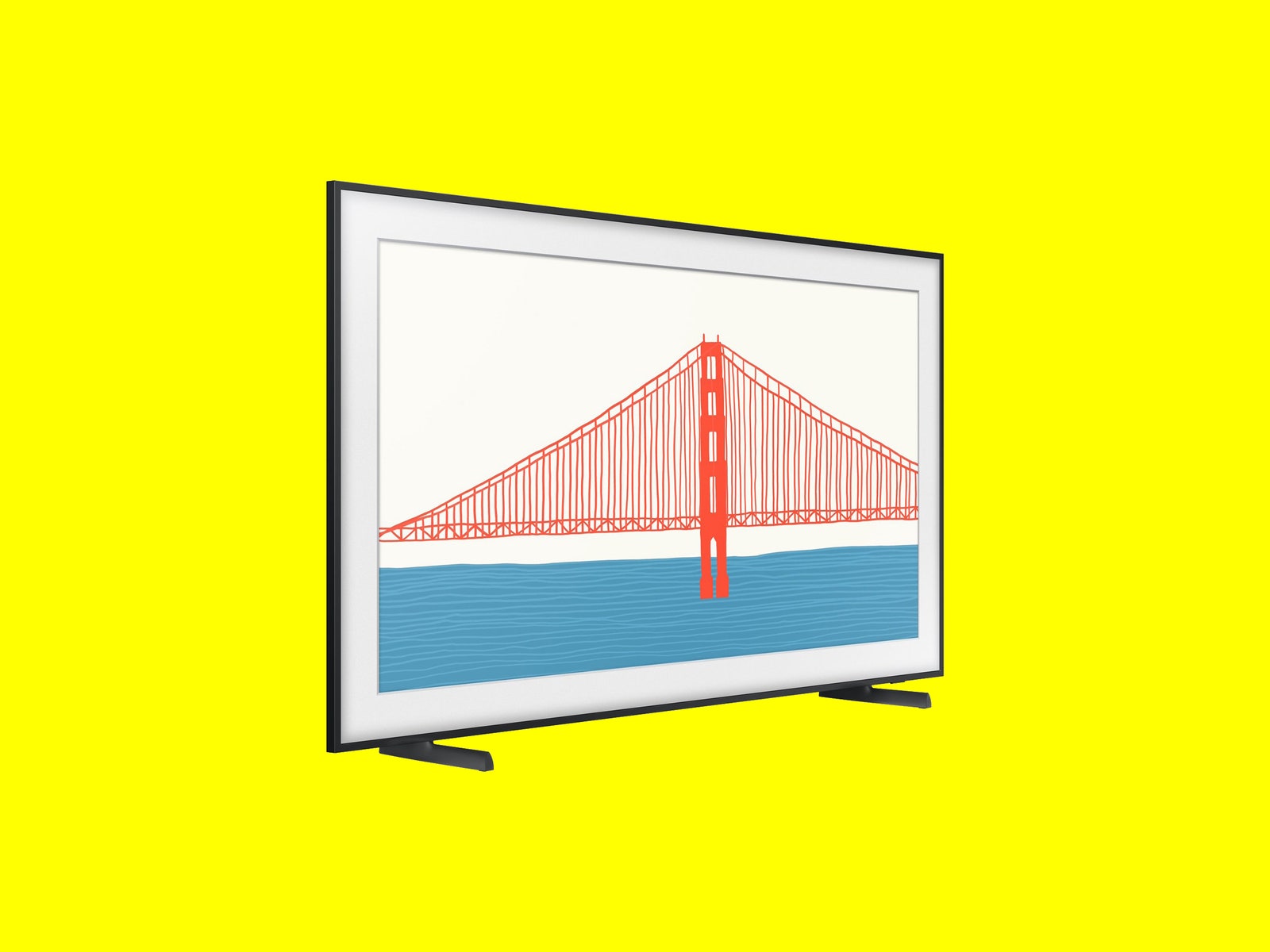 Samsung The Frame TV displaying illustration of the Golden Gate Bridge